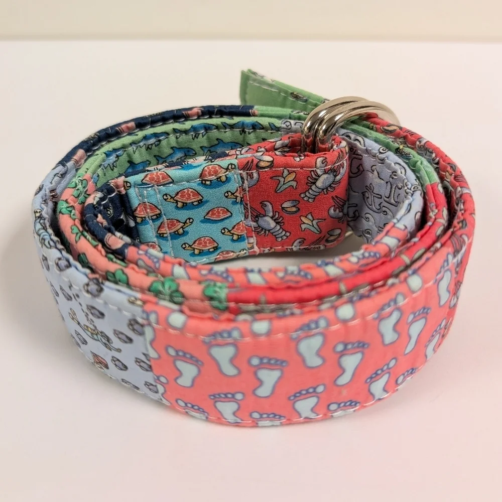 Vineyard Vines Patchwork Nautical D-Ring Belt Lobster Sailboat Cotton Size S